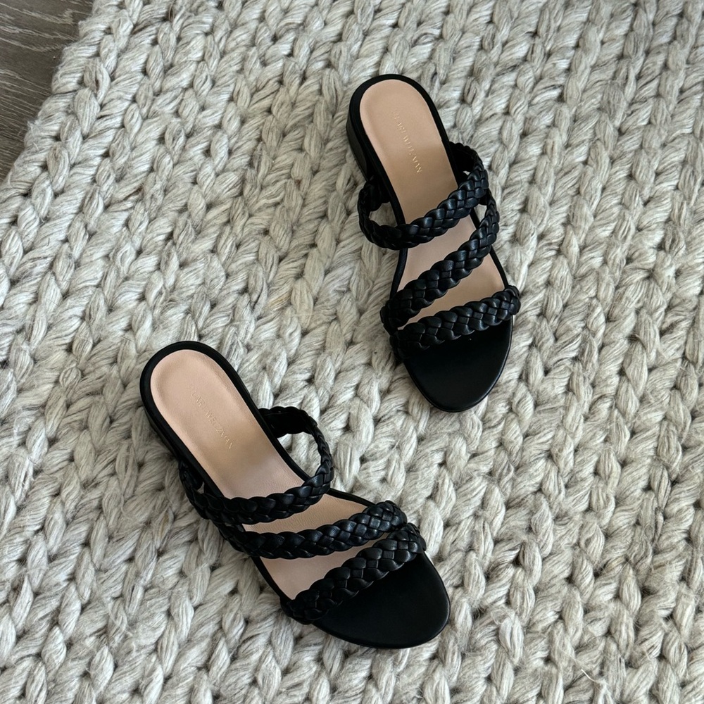 Stuart Weitzman Black Braided Strappy Slide Sandals
